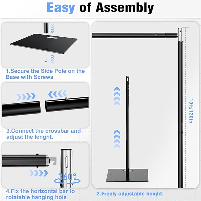 Pipe and Drape Backdrop Stand 10FT x 10FT, Adjustable Backdrop Stand Heavy Duty, Background Stand, Backdrop Stand for Parties, Photography, Wedding, Birthday Decoration (10ft x 10ft)