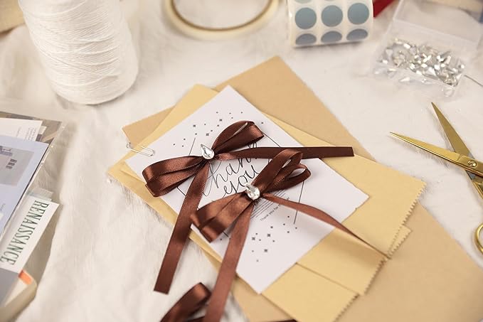 Dark Brown Satin Ribbon 3/8 inch X Continuous 50 Yards, Single Face Polyester Ribbon Perfect for Gift Wrapping, Flower Bouquet, Wedding Decor, Crafts, Bow Making, Sewing and More