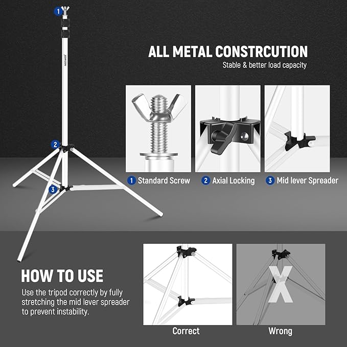 Neewer Photo Studio Backdrop Support System, 10ft/3m Wide 6.6ft/2m High Adjustable Background Stand with 4 Crossbars, 6 Backdrop Clamps, 2 Sandbags, and Bag for Portrait & Studio Photography-White