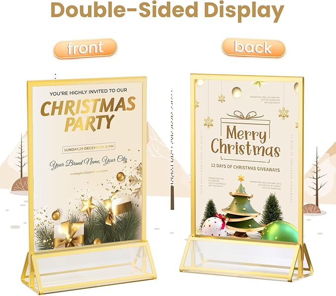 Acrylic Sign Holder 5X7 Gold Picture Frame Double-Sided Acrylic Frames for Wedding Table Numbers Photo Frames Flyers Menu with Removable Sticky Dots-6 Pack