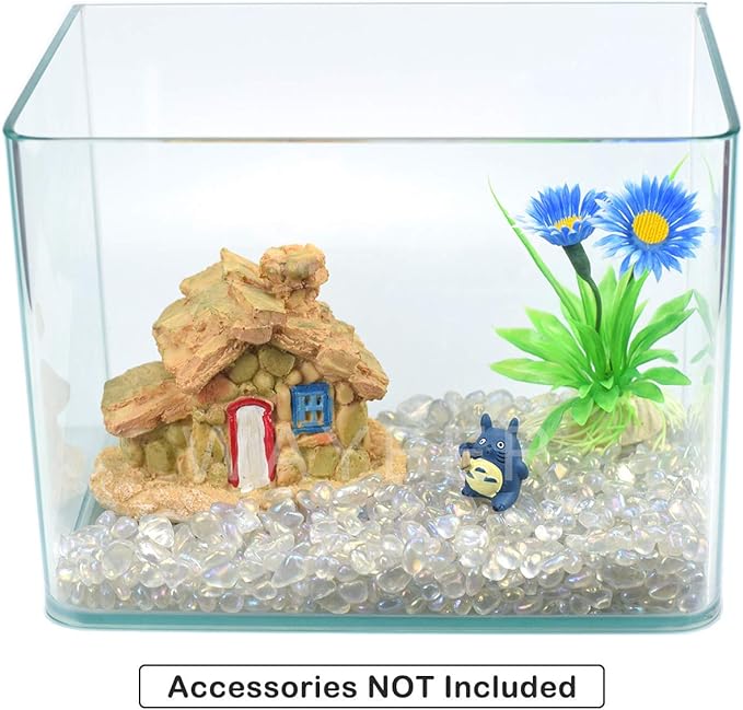 WAYBER 1Lb/460g Irregular Sea Glass Stones Artificial Crystal Gem Pebbles for Aquarium/Turtle Tank/Terrarium/Flowerpot/Vase Landscape Ornament Decoration, Hyun White