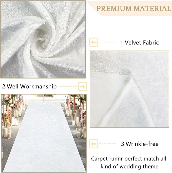 MODFUNS White Aisle Runner for Wedding Ceremony 4Ftx15Ft Wedding Rustic Aisle Runners Outdoor Wedding Decorations Aisle Runner Bridal Shower Aisle Floor Runner Velvet Aisle Runner Rug Prom Runway