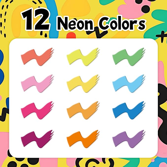 12 Neon Colors Jumbo Markers, 15mm Jumbo Felt Tip, Acrylic Paint Markers for Rock Painting, Poster, Stone, Ceramic, Glass, Wood, Canvas