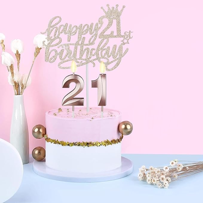 21st Birthday Decorations for Her, Including 21st Birthday Sash and Tiara, Cake Topper, Candles, 21 Year Old Gifts for Her