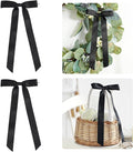 50 PCs Black Bow Decor 5.5'' Satin Bows with Long Tail, Twist Tie Bows for Craft, Packaging Ribbon Bows, Premade Bows for Cake Decorating, Gift Bows for Treat, Wedding Favor, Party