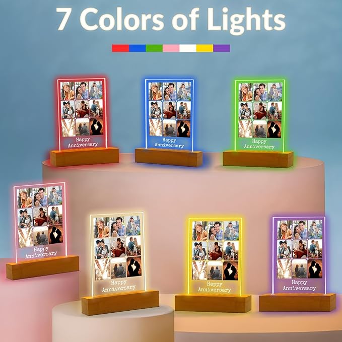 Personalized Anniversary Couple Gifts for Women and Men, Custom Picture Frames with Photo, Personalized Photo Frame with Night Light, Customized Picture Frame, Personalized Birthday Gifts for Her and Him