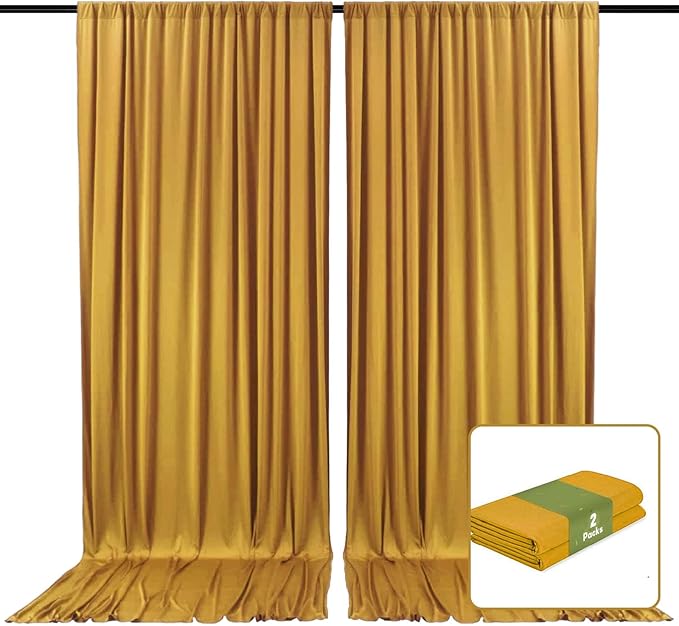 2 Panels Gold Backdrop Curtain, 10 x 10 Feet Background Curtains for Parties, Weddings, Baby Showers, Bachelorette Halloween, Christmas Birthday Party Photoshoot Backdrop Curtains Decorations