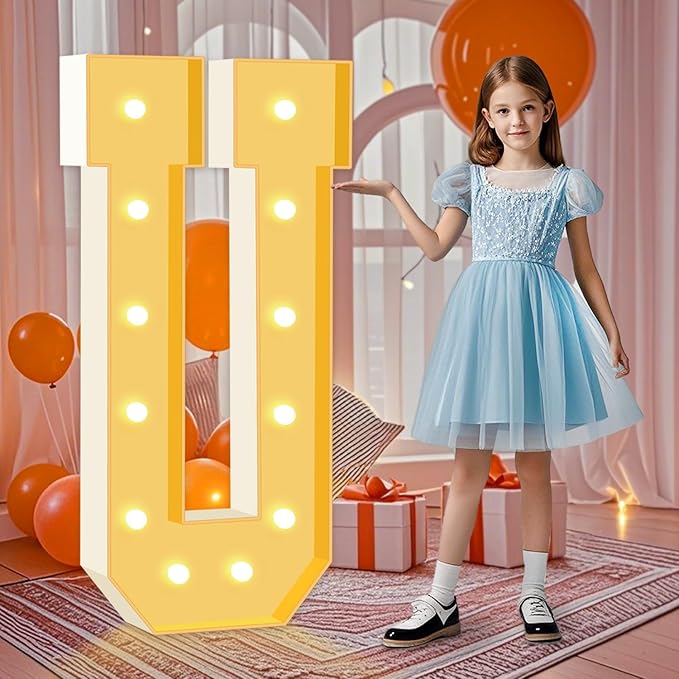 4FT Marquee Light Up Letters, 4 Feet Tall Warm White LED Letters U, Large Mosaic Marquee Letter for Birthday Wedding Anniversary, Light Up Letter Sign for Graduation Party Decoration