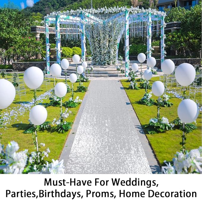 ShinyBeauty Silver Glitter Carpet Runner - 2FTx15FT for Weddings, Parties, and Special Events