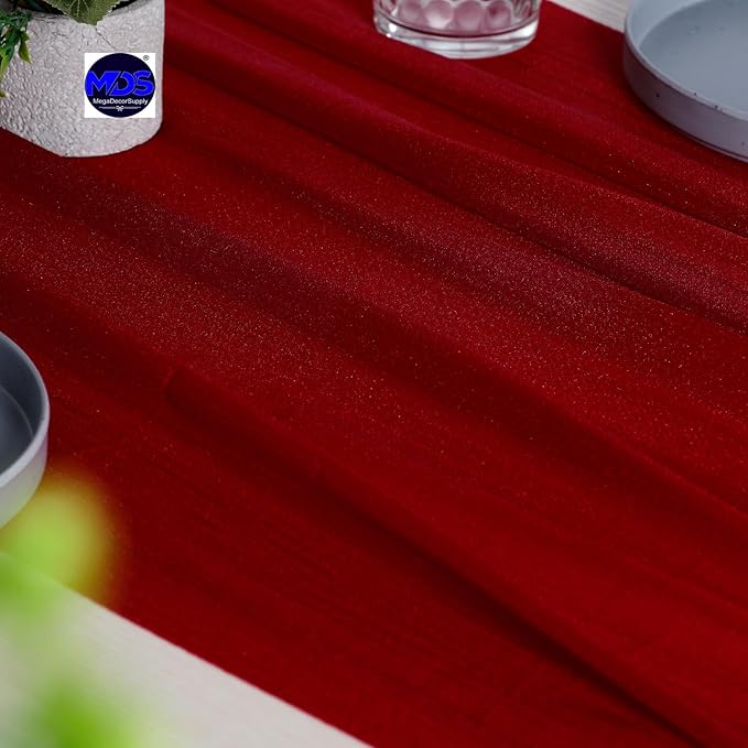 MDS Halloween Chiffon Table Runner - 10 Pack, 29 x 170 Inches, 14ft Each - Sheer Spooky Table Runners for Haunted House Parties, Trick-or-Treat Tables, Witchy Décor, Wedding & Events - Apple red
