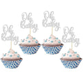 Gyufise 36 Pack Oh Baby Cupcake Toppers Silver Glitter Baby Shower Cupcake Picks Boys Girls Birthday Party Cake Decorations