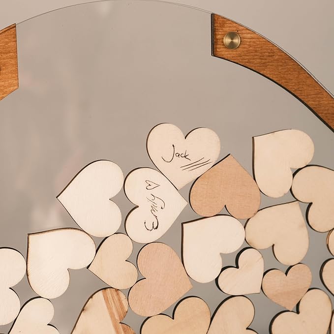 Personalized Wooden Wedding Guest Book Alternative – Rustic Heart Round or Rectangle Shape with Acrylic Display – Custom Gift for Couples