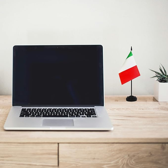 12 Pack Italy Desk Flags, Italian Desktop Flag, Small Miniature Office Flags with 12" Black Pole and Black Base, Offices, Classroom, Home, Festival Decoration (Italy)