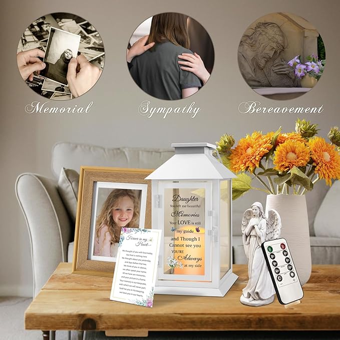Memorial Lantern for Loss of Daughter - Sympathy Gift with LED Candle