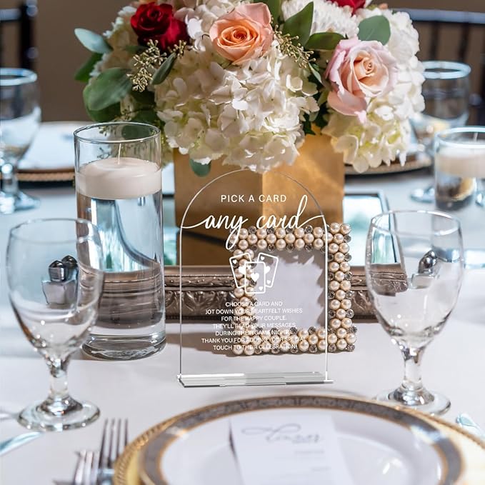 Acrylic Wedding Sign Pick A Card Sign for Wedding Wedding Signs for Ceremony Modern Calligraphy Arch Acrylic Table Top Sign for Wedding Reception and Event Party Table
