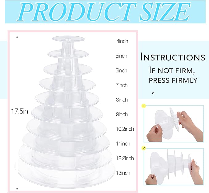 Juexica 10 Tiers Round Macaron Tower Stand Plastic Cake Display Rack Macaron Display Wedding Cupcake Stand Food Serving Stands Clear Dessert Stands for Wedding Baby Shower Birthday Decor