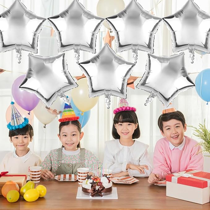 50 Pieces 10" Silver Foil Star Balloons for Party Decorations