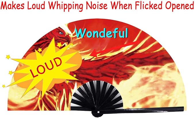 Amajiji Large Folding Hand Rave Fan Popping Fan for Line Dancing Clacking Fans for Boots On The Ground Dance,Party,Decoration,Festival (Firehawk)
