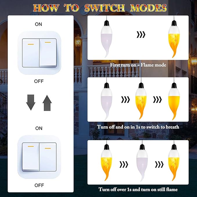 E12 LED Flickering Candelabra Flame Effect Light Bulbs - Upgrade Flicker Candelabra Torch Fire Effect Lights Bulbs for Outdoor Halloween Xmas Holiday Decorations Indoor Lamp (6 Pack)