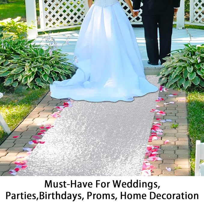 ShinyBeauty Aisle Runners for Weddings 10 ft by 4 ft Silver Aisle Runner Wedding Aisle Runner Outdoor Glitter Runner Church Runner (4FTx10FT, Silver)