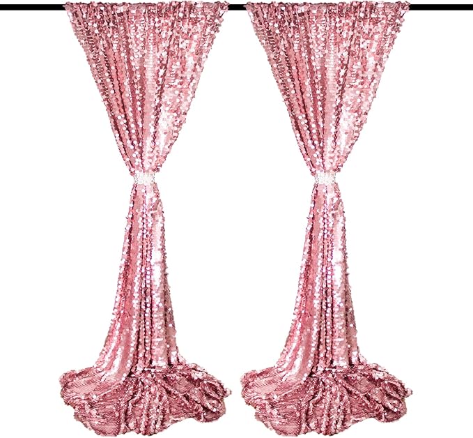 JYFLZQ Pink Payette Sequin Backdrop Curtains 8ft x 8ft 1 Panel Large Shimmer Wall Backdrop Big Sequin Background Drapes Thick Glitter Photo Booth Backdrops for Parties