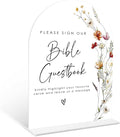 Boho Floral Bible Guest Book Sign, 6 x 8 Inch White Arch Acrylic Wedding Sign with Holder, Wedding Sign for Ceremony and Reception, Wedding Decoration, Wedding Supplies - BX28