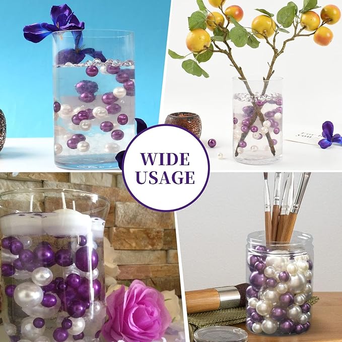 100PCS Purple Faux Pearls Beads for Centerpiece Vases, Vase Filler Faux Pearls, No Holes Filler Beads for Party Anniversary Birthday Wedding Table Decor, 14/20/30mm