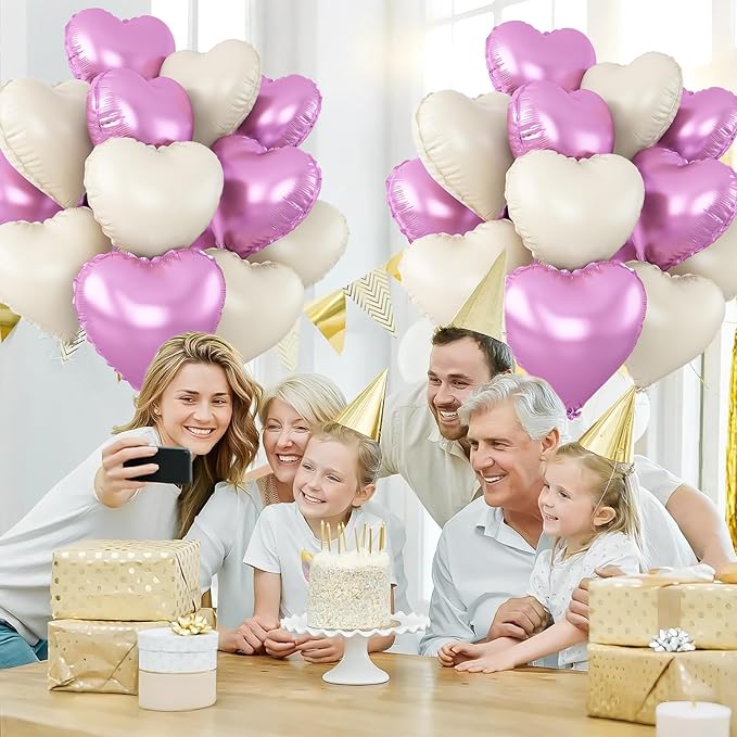 Purple Cream White Heart Balloons,12Pcs 18Inch Cream Purple Sand White Heart Shaped Foil Helium Balloons for Baby Shower Birthday Anniversary Wedding Engagement Party Decorations