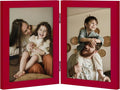 decorUhome Double 5x7 Picture Frame Vertical, Engineered Wood Bifold Photo Frame with Plexiglass for Tabletop Display, 5x7, Red