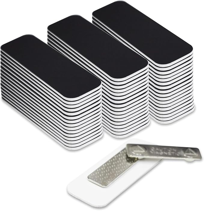 Name Tag/Badge Blanks - 50 Pack - 1" X 3" (Black) Round Corners, Magnetic Backing