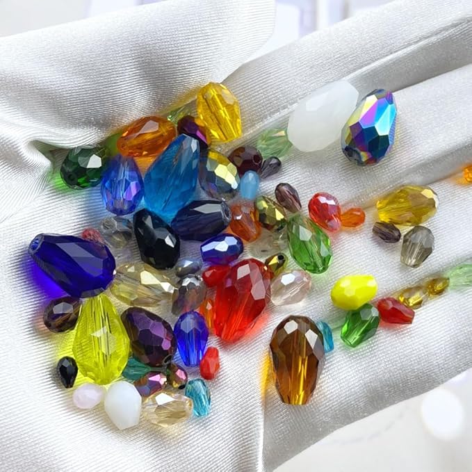 110pcs 6x8mm Teardrop Crystal Glass Beads Vertical Hole Faceted Loose Spacer Beads for DIY Craft Jewelry Making Necklace Bracelet Earring Wind Chimes(Black Series)