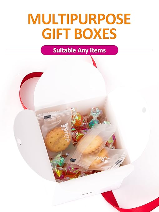 MESHA Gift Boxes 4x4x4'' 10 Pack, Small White Gift Boxes with Lids,Bridesmaid Proposal Box, Wedding Boxes for Gifts Thank You Box with Ribbon Cupcake Boxes