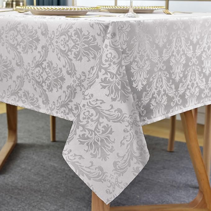 Jacquard Tablecloth Rectangle for Table, Waterproof & Non Slip Fabric Table Cloth for Dining Tables, Parties and Buffet Decorative Tables Cover, 60 x 84 Inch Grey