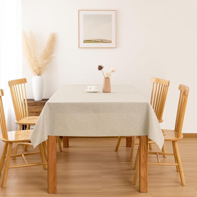 Hiasan Faux Linen Rectangle Tablecloth - Wrinkle and Stain Resistant Washable Table Cloth for Kitchen Dining Room Holiday Table Cover for Party Dinner, Beige, 60 x 120 Inch