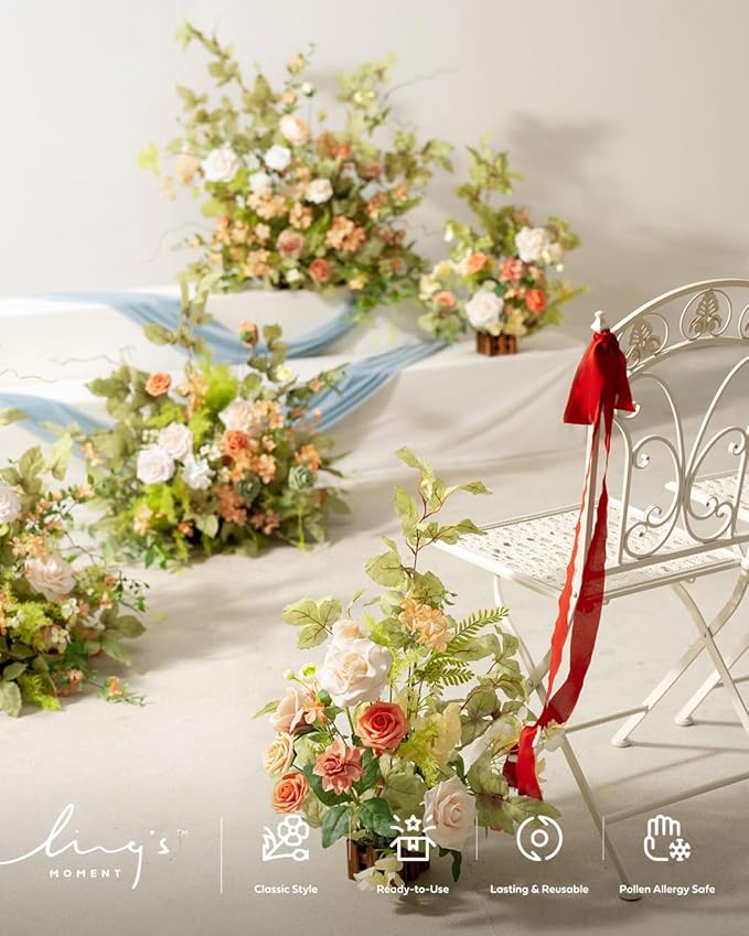 Ling's Moment 17.5" Tall Standing Artificial Flowers Arrangements 4pcs Fall Wedding Aisle Runner Chair Decorations Blush & Pink Centerpieces for Ceremony Reception Rose Floral Party Outdoor
