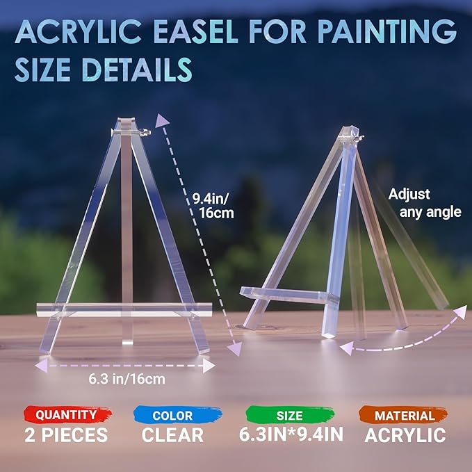 9 inch Acrylic Easel for Painting, 2 Pack Easel Stand for Wedding Signs, Tabletop Easels for Painting Canvases, Small Art Easel Canvas Stand Photo Display Tripod Holder for Kids Adults (2)