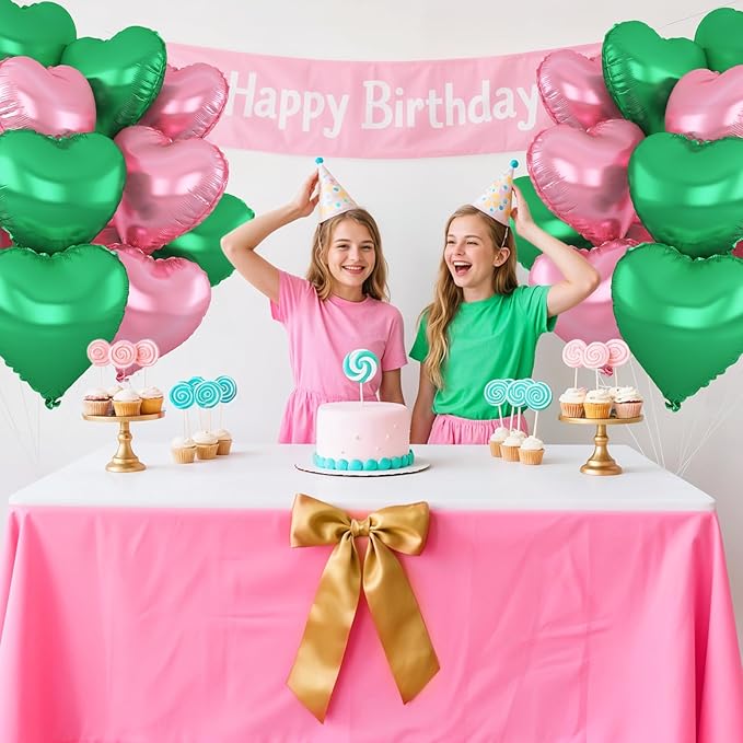 Pink Green Heart Balloons,12Pcs 18Inch Pink Green Heart Shaped Foil Helium Balloons for Witch Themed Birthday Baby Shower Witch Themed Birthday Anniversary Party Decorations