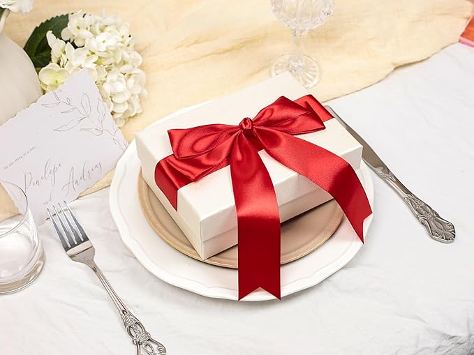 Red Satin Ribbon 1-1/2 inch X Continuous 25 Yards, Single Face Polyester Ribbon Perfect for Gift Wrapping, Flower Bouquet, Wedding Decor, Crafts, Bow Making, Sewing and More