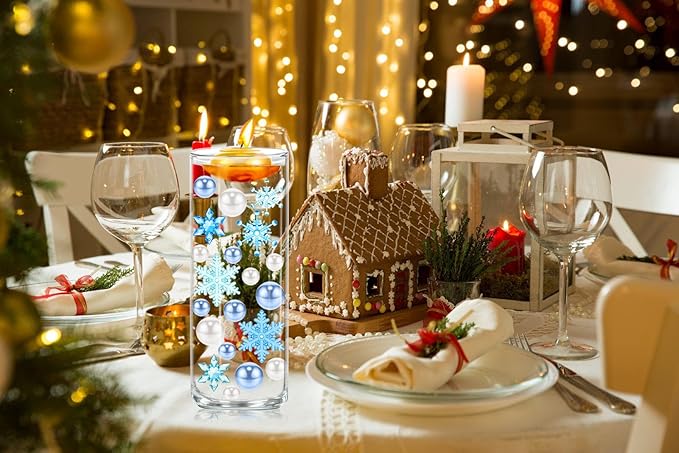 110 Pcs Vase Filler Christmas Decorations and Floating Beads, Snowflake Vases Fillers