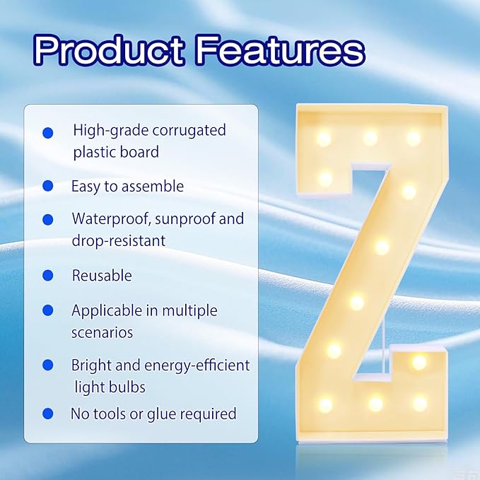 4FT Marquee Plastic Letters Z - Light up Letters Z Are Made from Corrugated Plastic Board - Quick Assembly Without Tools, Disassembled Components Can Be Used for Garage Sale Signs, Yard Sale Signs