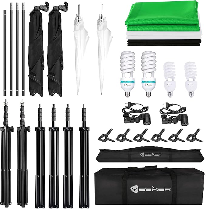 Yesker Photography Lighting Kit 8.5 x 10 ft Background Support System Umbrellas Softbox Continuous Lighting Kit for Photo Shoot Studio Portrait, Product and Video Recording Photography