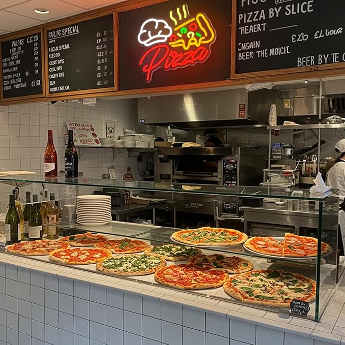 Pizza Neon Sign,Colorful Pizza Neon Signs for Wall Decor,Pizza Shaped Led Signs for Business Fast Food,Dimmable Pizza Neon Lights forKitchen,Light up Pizza Sign for Restaurant Pizza Shop