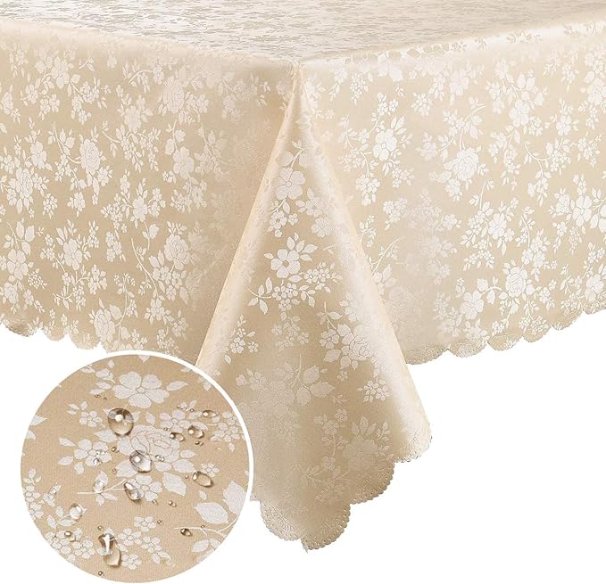 Smiry Rectangle Table Cloth, Waterproof Heavy Duty Vinyl Tablecloths, Wipeable Washable Table Cover for Kitchen and Dining Room (Beige, 54" X 120")