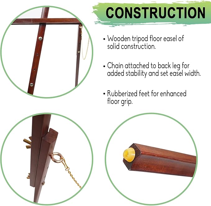 Conda 63" Wooden Tripod Artist Display Easel with Tray, A-Frame Adjustable Easel Stand for Wedding Sign, Foldable Easels for Painting Canvas, Display & Posters