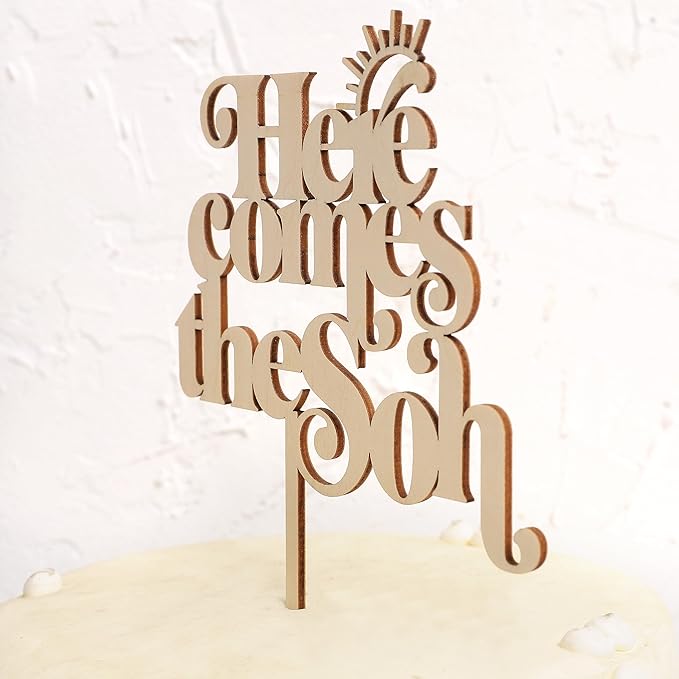 Here Comes the Son Cake Topper - Baby shower for Wooden Party Decor,Boho Photo Booth Props,Summer Sea Theme Birthday Party Surprise Decorations,You Are My Sunshine Cake Topper (Here Comes the Son)
