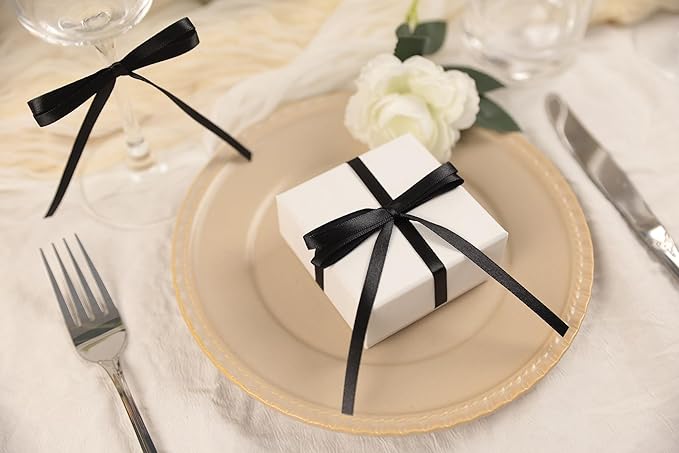 Black Satin Ribbon 1/4 inch X Continuous 25 Yards, Single Face Polyester Ribbon Perfect for Gift Wrapping, Flower Bouquet, Wedding Decor, Crafts, Bow Making, Sewing and More