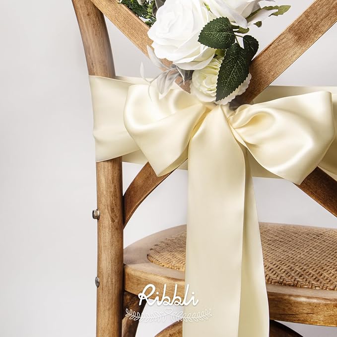Ribbli Ivory Satin Ribbon 4 Inch Wide Ivory Ribbon for Wedding Chair Sash Grand Opening Ceremony Big Bows Gift Wrapping Floral Crafts Cake Decor-Double Faced Satin Continuous 10 Yards