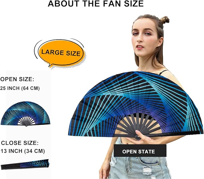 Amajiji Large Folding Hand Rave Fan Popping Fan for Line Dancing Clacking Fans for Boots On The Ground Dance,Party,Decoration,Festival (Geometric Illusion)