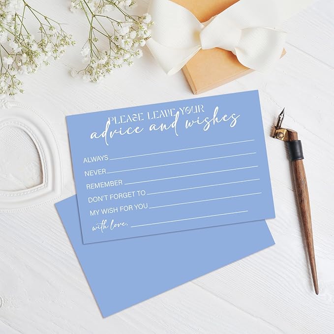 Advice and Wishes For the Mr and Mrs, Blue Advice Cards for Bridal Shower, Well Wishes for Wedding, Baby Shower Birthday And Graduation Party, 4" x6", 25 Pack-09