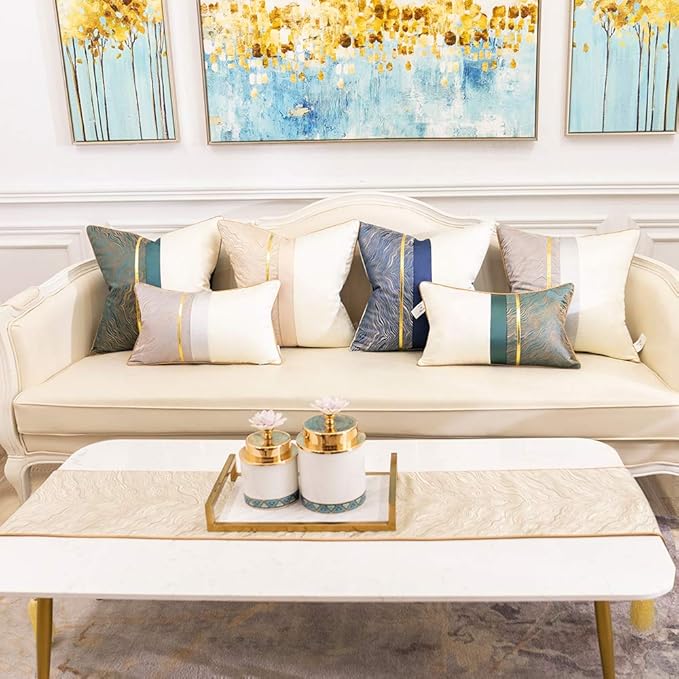 Avigers 12 x 78 Inch Decorative Luxury Abstract Striped Beige Table Runners with Tassels for Home Living Room Bedroom Art Decor Wedding